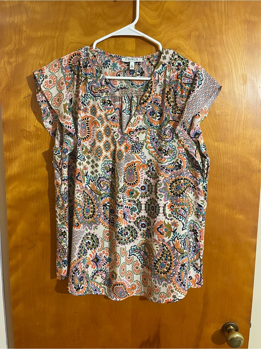 Chaus Paisley Flutter Sleeve Blouse in Cream with Multi-Color Print